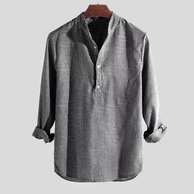 Chemise Henley à rayures homme en tissu léger décontractée 2