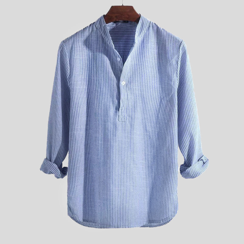 Chemise Henley à rayures homme en tissu léger décontractée 3