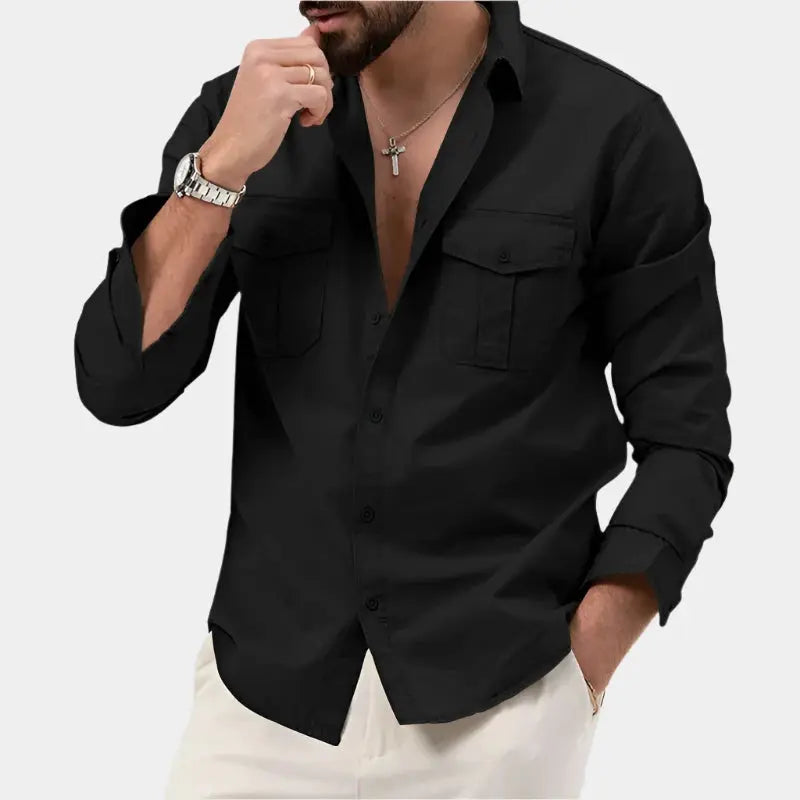 Chemise à manches longues en coton pour homme, élégante et décontractée 1