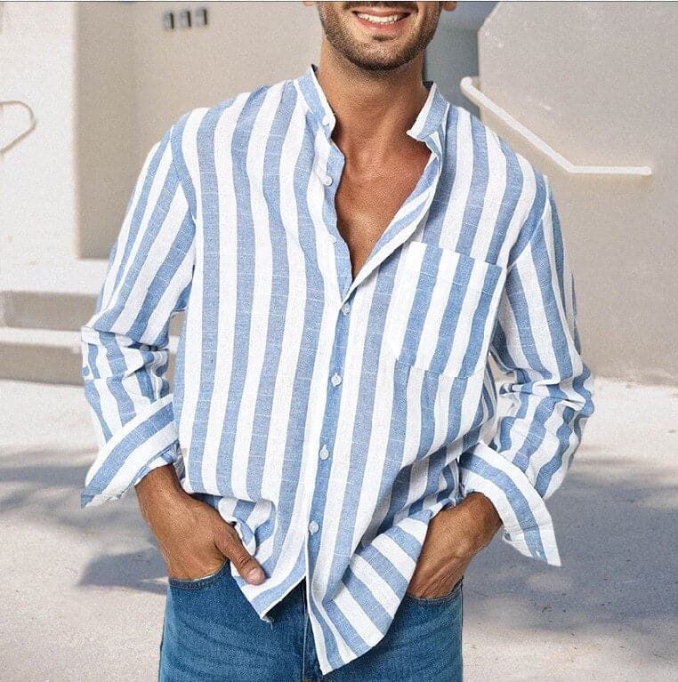 Chemise à rayures en coton pour homme à manches longues 0