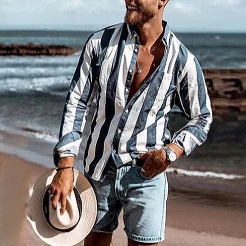 Chemise à rayures en coton pour homme à manches longues 1