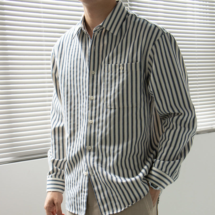 Chemise à rayures homme en mélange de tissus, coupe décontractée 1