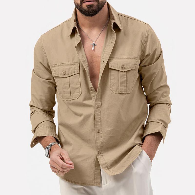 Chemise cargo en coton pour homme avec plastron à boutons 1