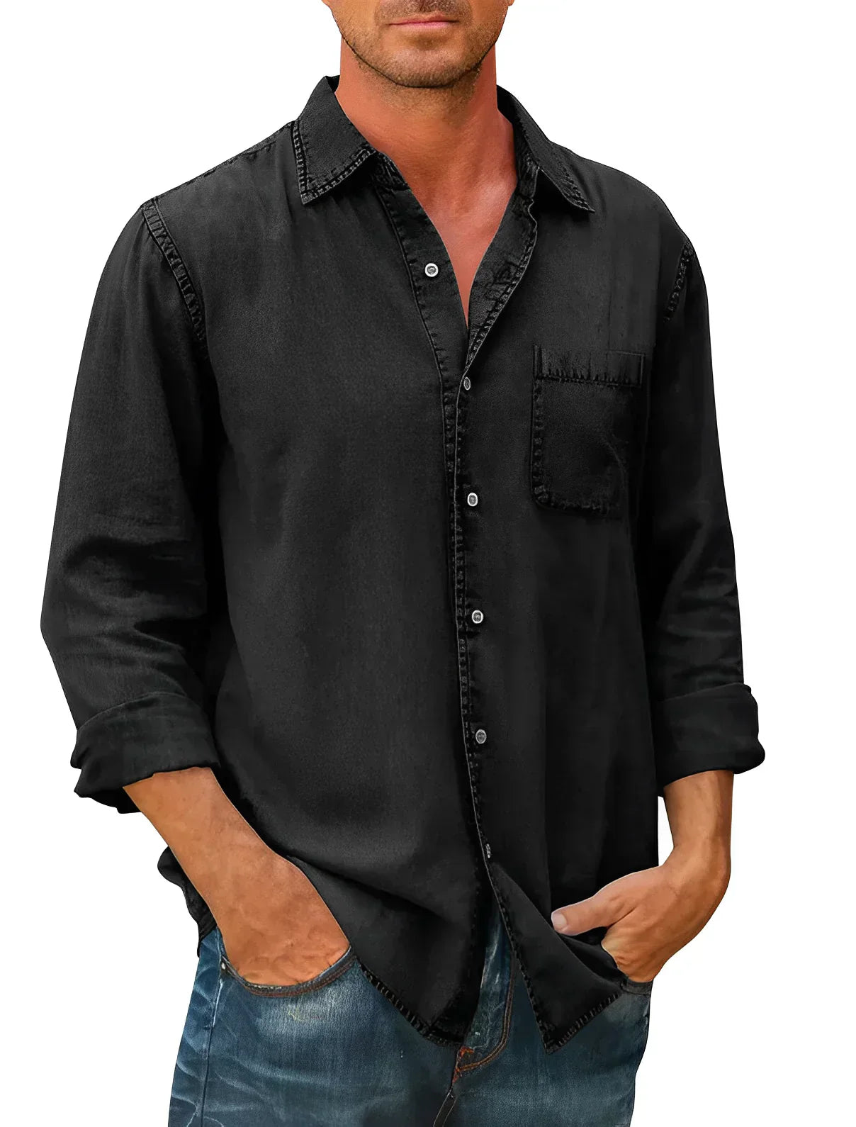 Chemise décontractée en coton pour homme avec col boutonné 0