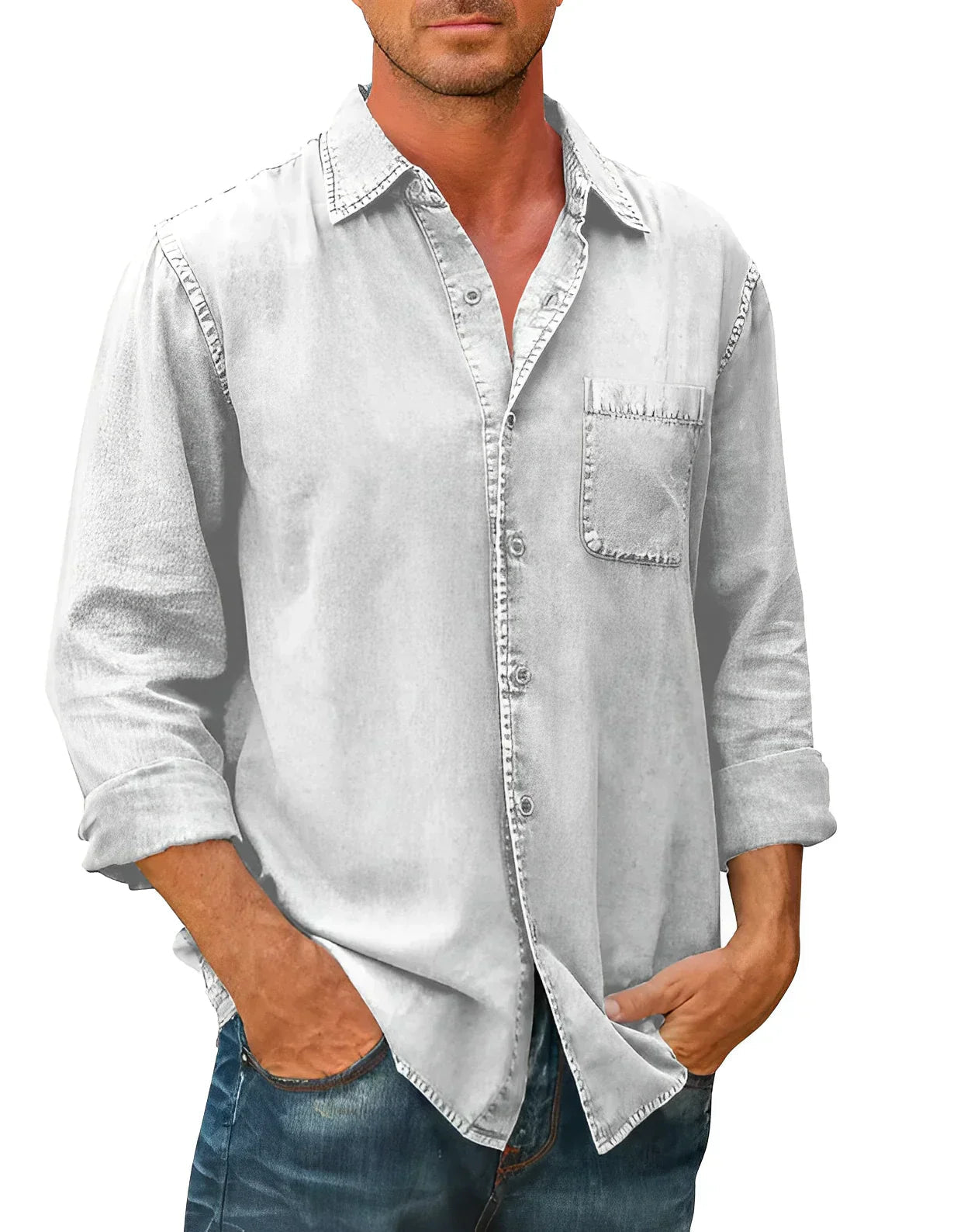 Chemise décontractée en coton pour homme avec col boutonné 1