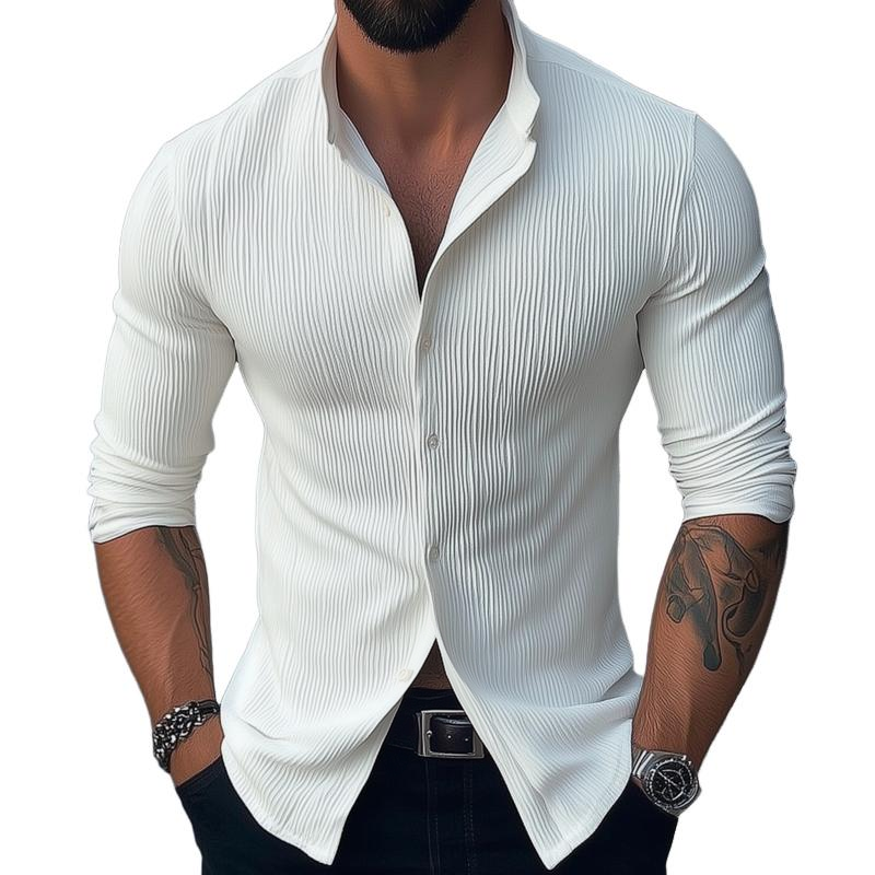 Chemise décontractée homme à col montant à manches longues 1