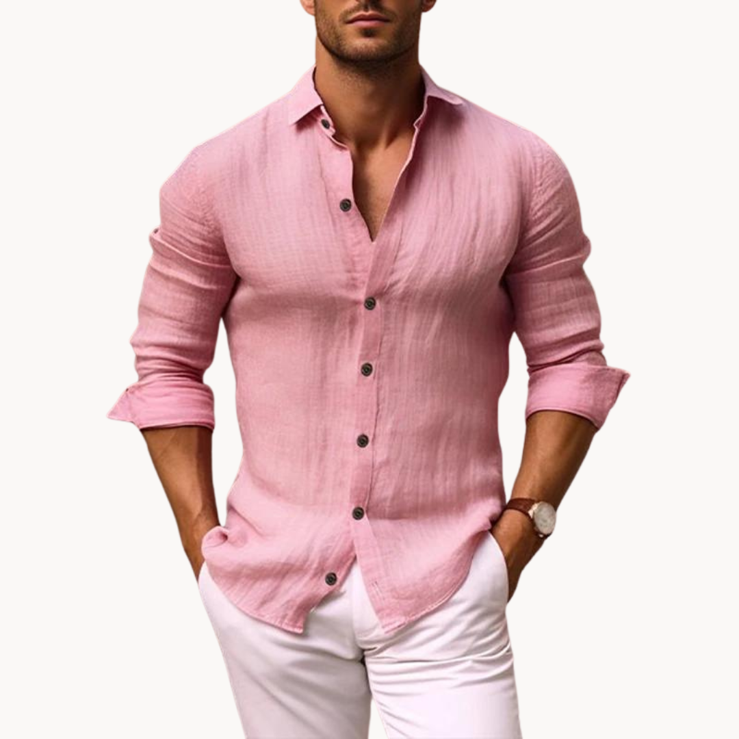 Chemise en coton et lin homme élégante avec col évasé 0