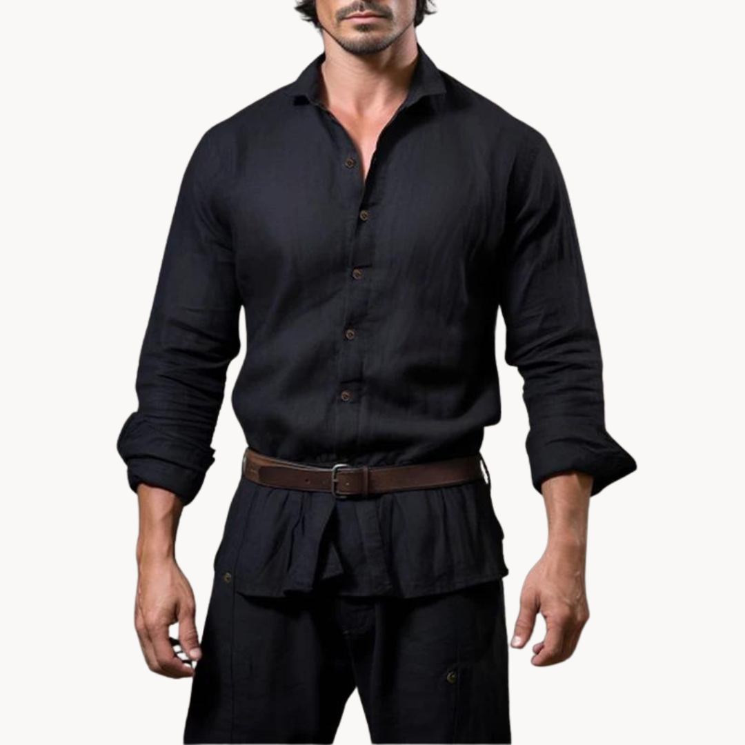 Chemise en coton et lin homme élégante avec col évasé 8