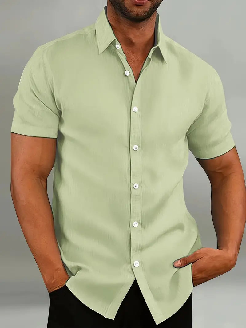 Chemise en coton homme à manches courtes avec col boutonné 17
