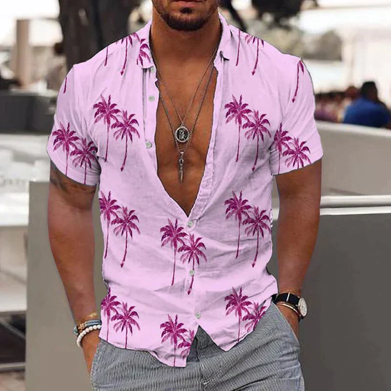 Chemise en coton homme à manches courtes avec imprimé tropical 0