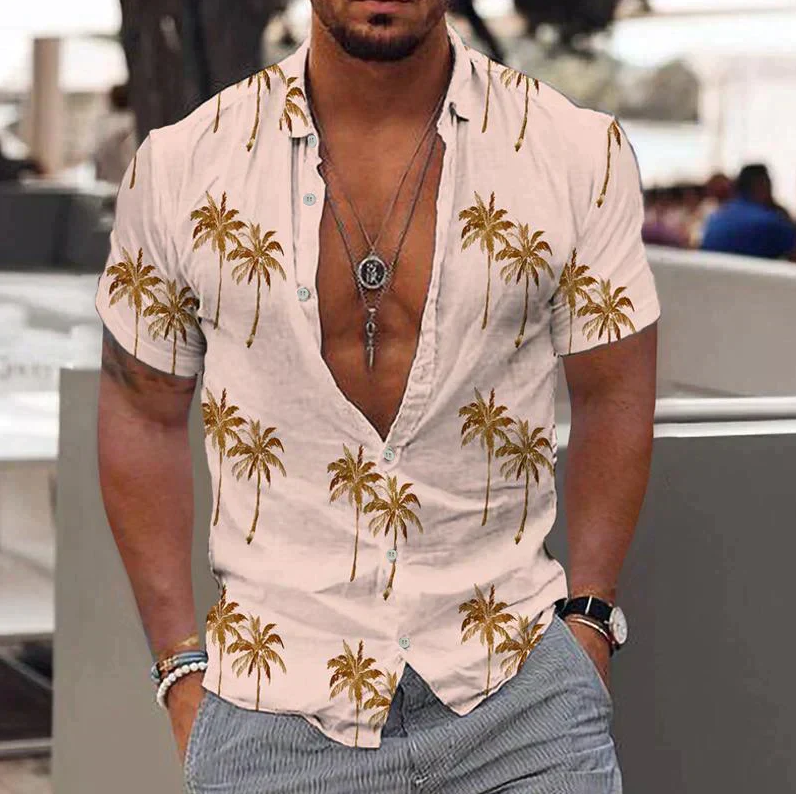 Chemise en coton homme à manches courtes avec imprimé tropical 1