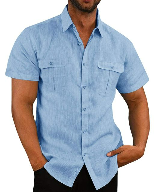 Chemise en coton homme à manches courtes avec poches poitrine 1