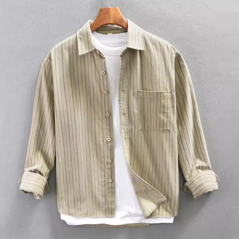 Chemise en coton homme à manches longues, coupe décontractée 0