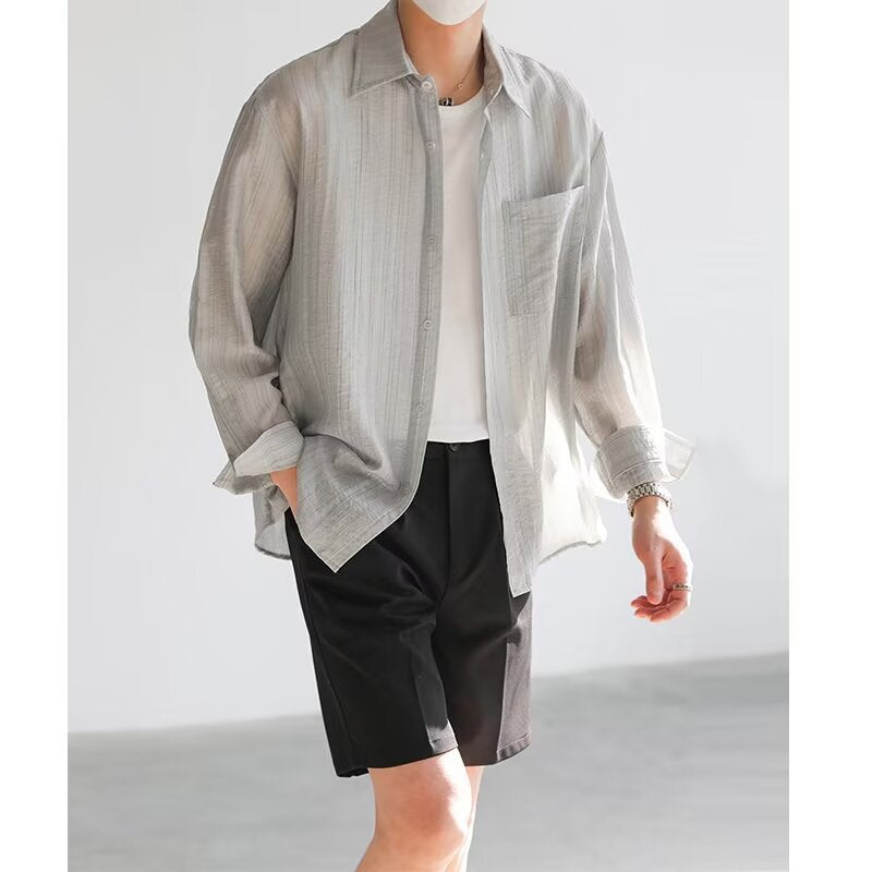 Chemise en coton homme à manches longues, coupe décontractée 0
