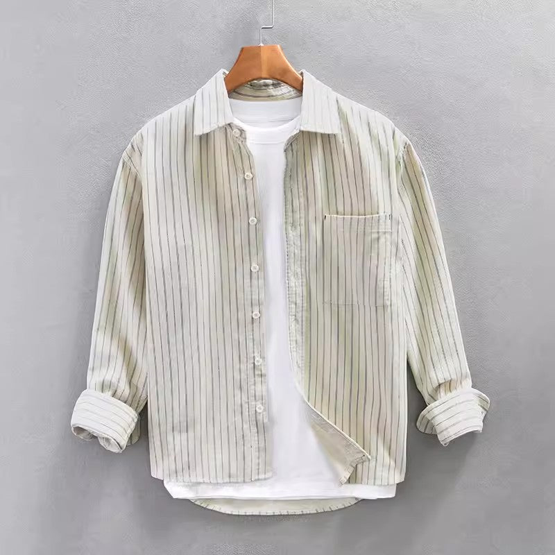 Chemise en coton homme à manches longues, coupe décontractée 1