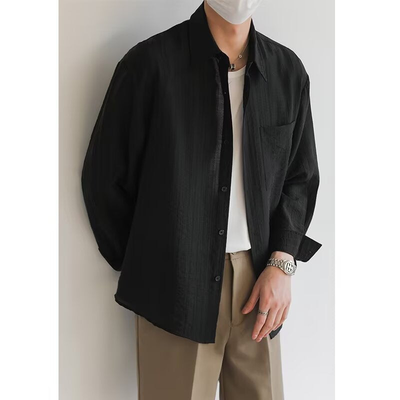 Chemise en coton homme à manches longues, coupe décontractée 1