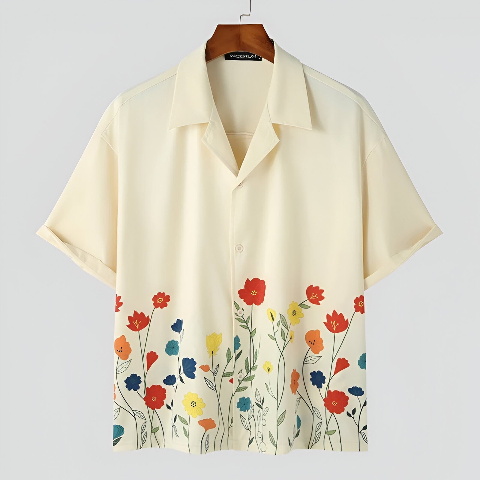 Chemise en coton homme à motif unique, col button-down 0