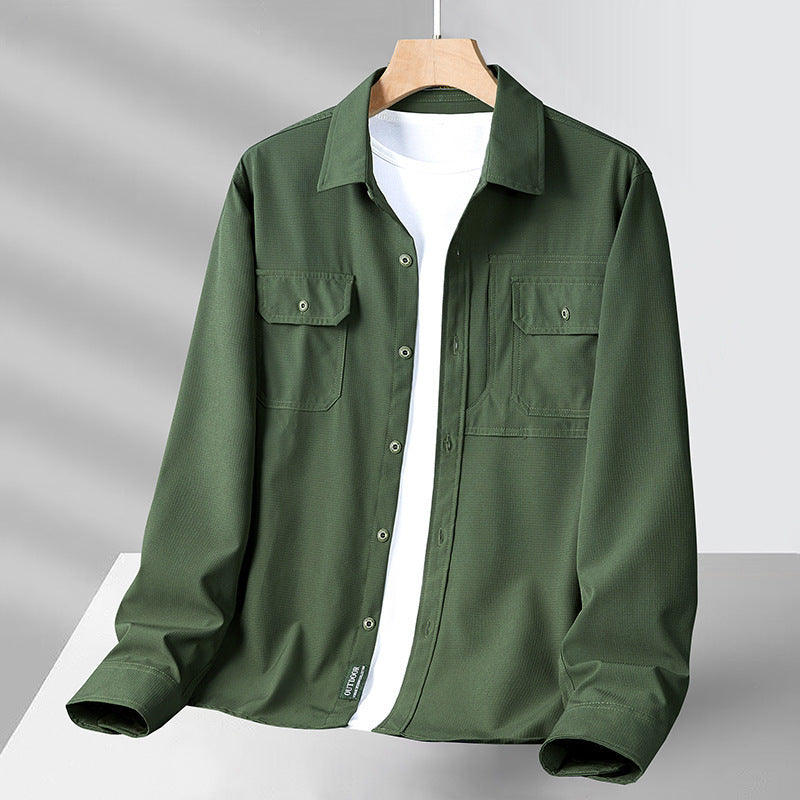 Chemise en coton léger homme à manches longues avec poches utilitaires 1