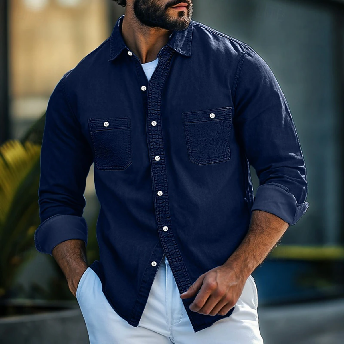 Chemise en denim homme casual avec col classique 1