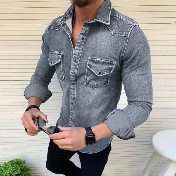 Chemise en denim homme slim en coton durable 1