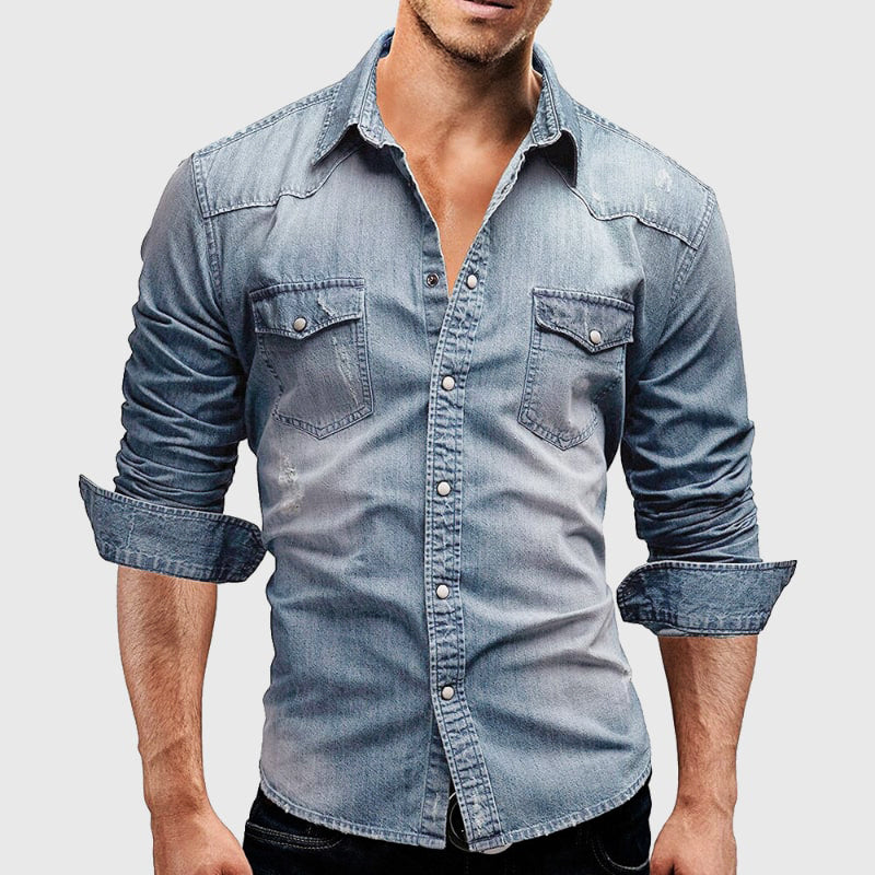 Chemise en denim homme style vintage décontracté 0