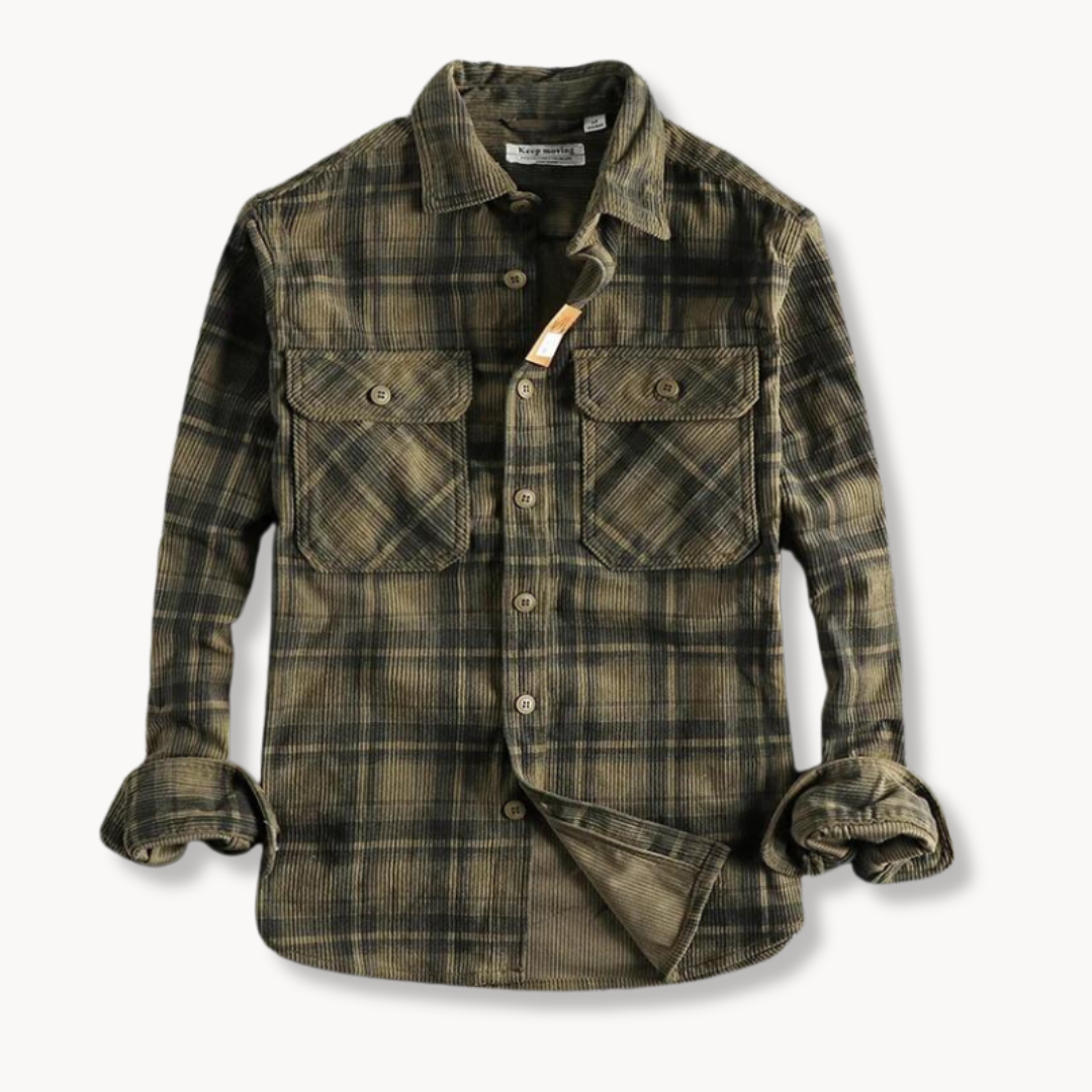 Chemise en flanelle corduroy à carreaux pour homme, coupe décontractée 1
