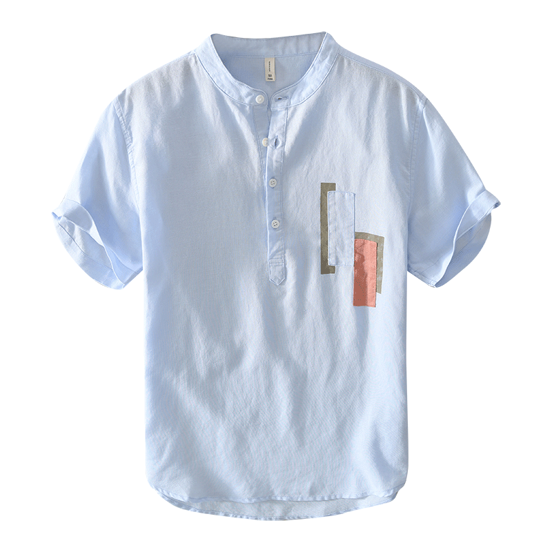 Chemise en lin homme à manches courtes col mandarin élégante 0