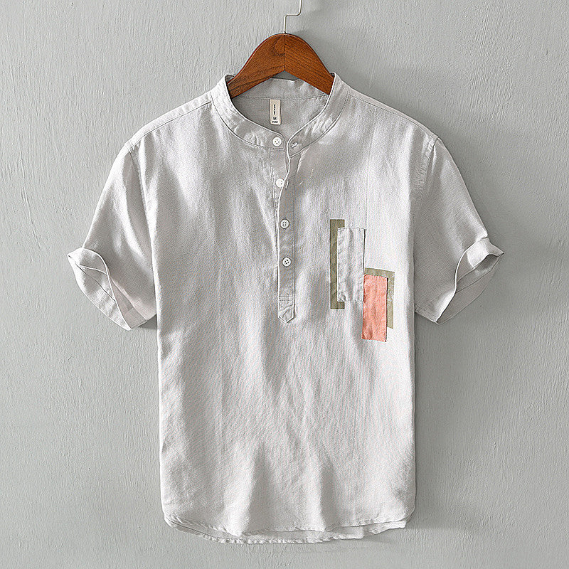 Chemise en lin homme à manches courtes col mandarin élégante 10