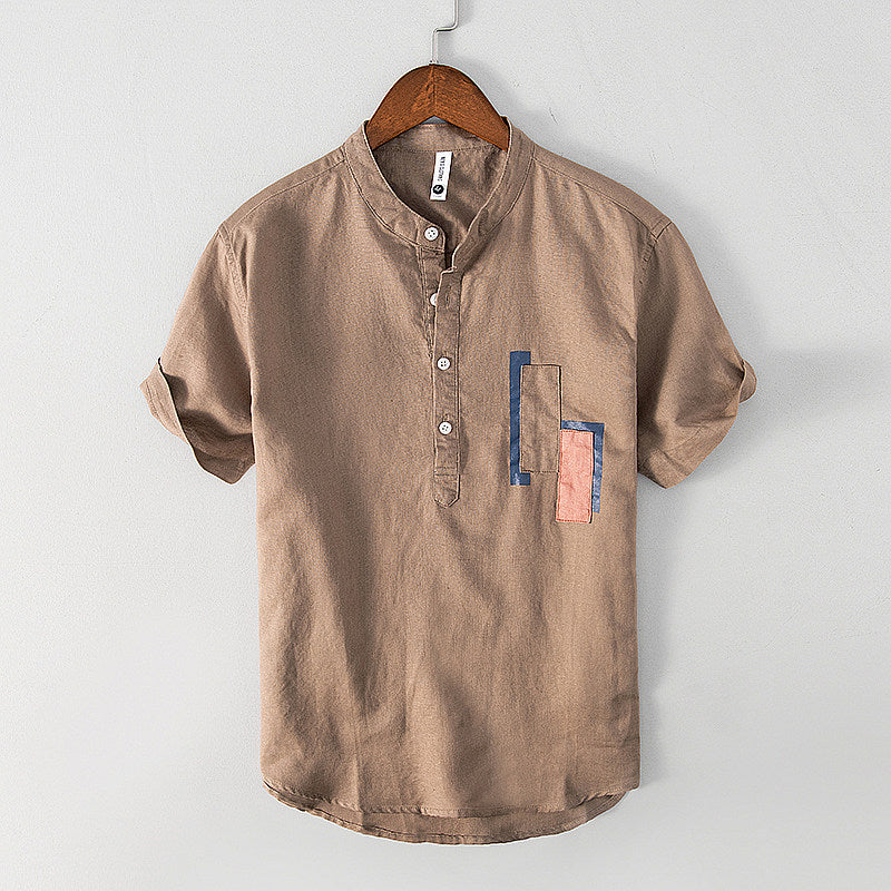 Chemise en lin homme à manches courtes col mandarin élégante 9
