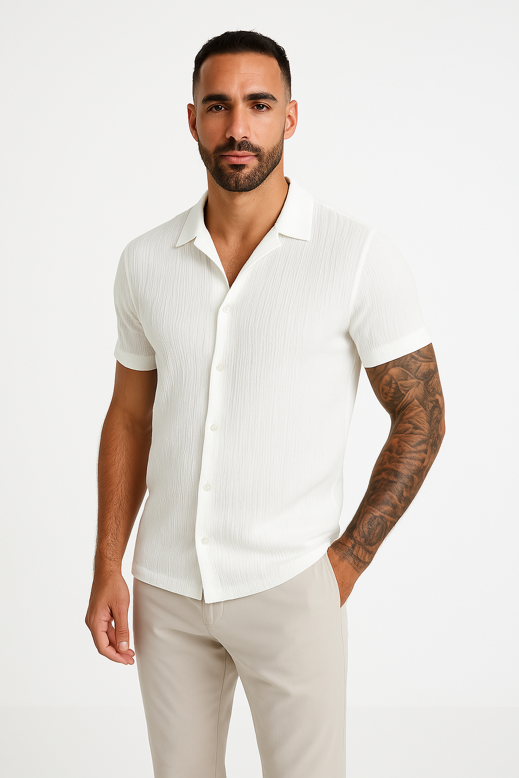 Chemise en lin homme à manches courtes décontractée et confortable 0