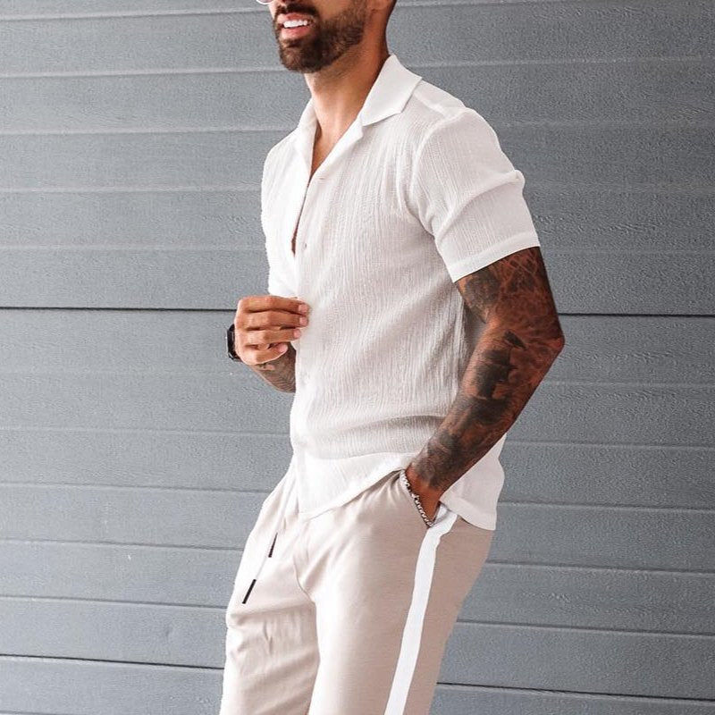 Chemise en lin homme à manches courtes décontractée et confortable 2
