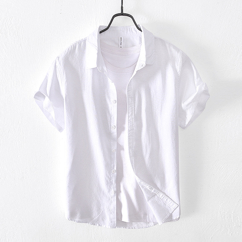 Chemise en lin homme à manches courtes décontractée et légère 0