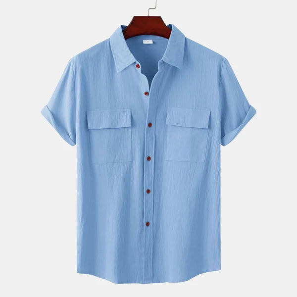 Chemise en lin homme à manches courtes en mélange coton 0