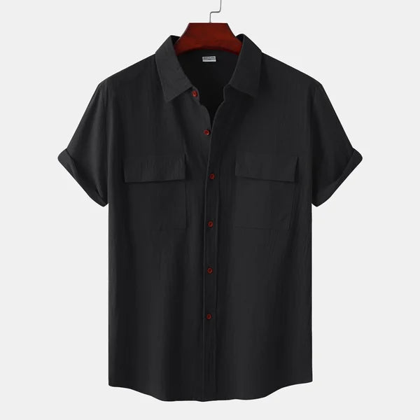 Chemise en lin homme à manches courtes en mélange coton 1