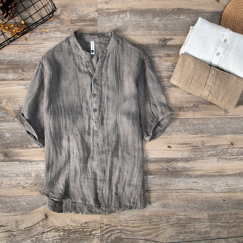 Chemise en lin homme à manches courtes légère pour l'été 2