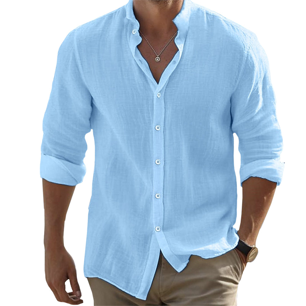Chemise en lin homme à manches longues, coupe décontractée 1