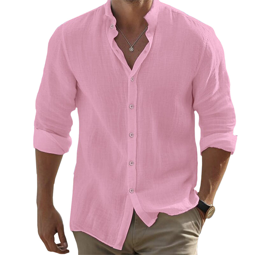 Chemise en lin homme à manches longues, coupe décontractée 3