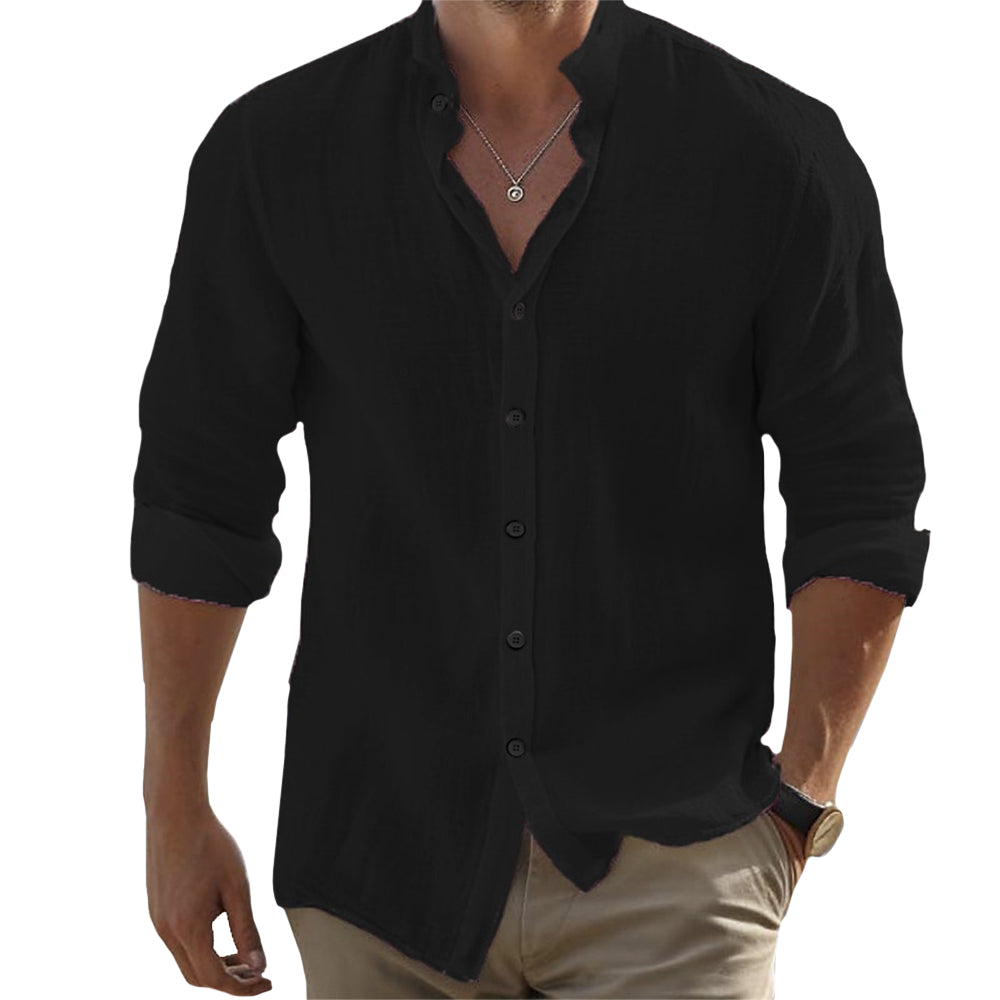 Chemise en lin homme à manches longues, coupe décontractée 5