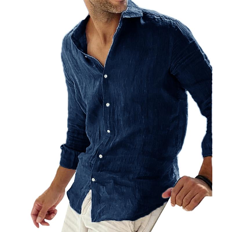 Chemise en lin homme à manches longues avec col à revers 0