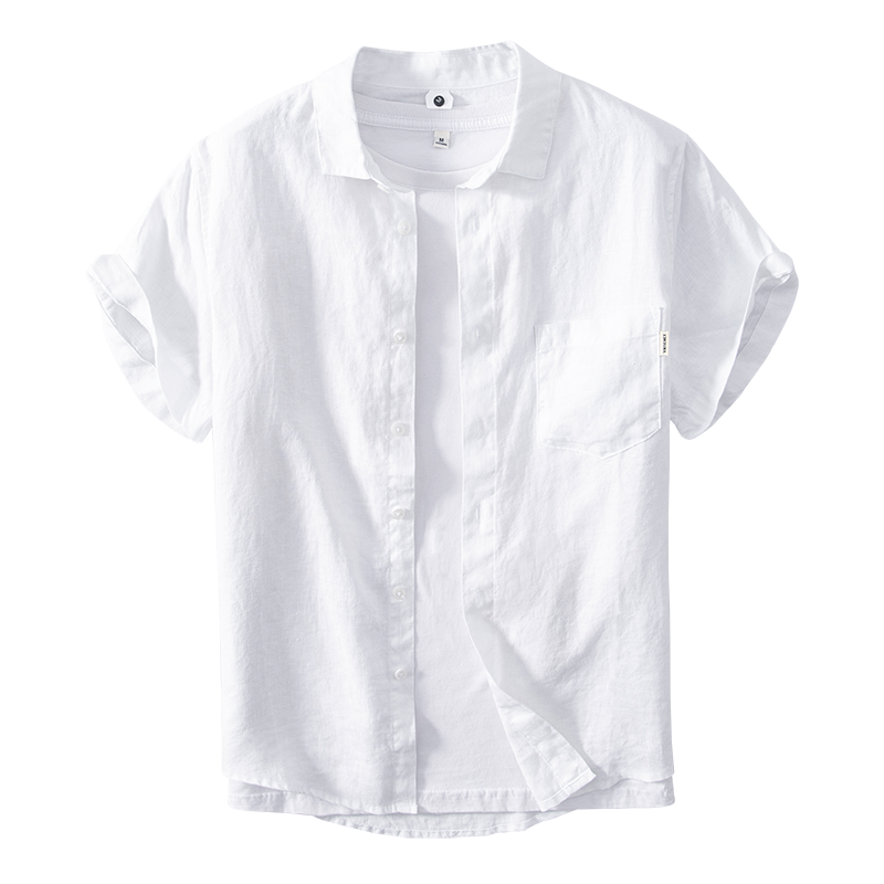 Chemise en lin homme décontractée à manches courtes 0