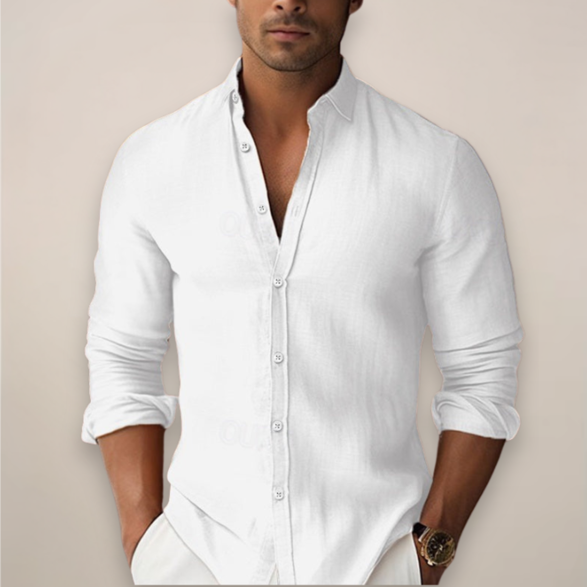 Chemise en lin homme décontractée à manches courtes 0