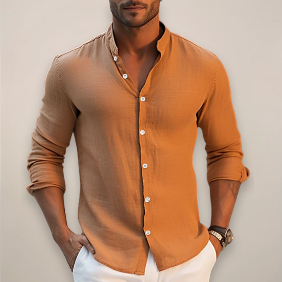 Chemise en lin homme décontractée à manches courtes 1