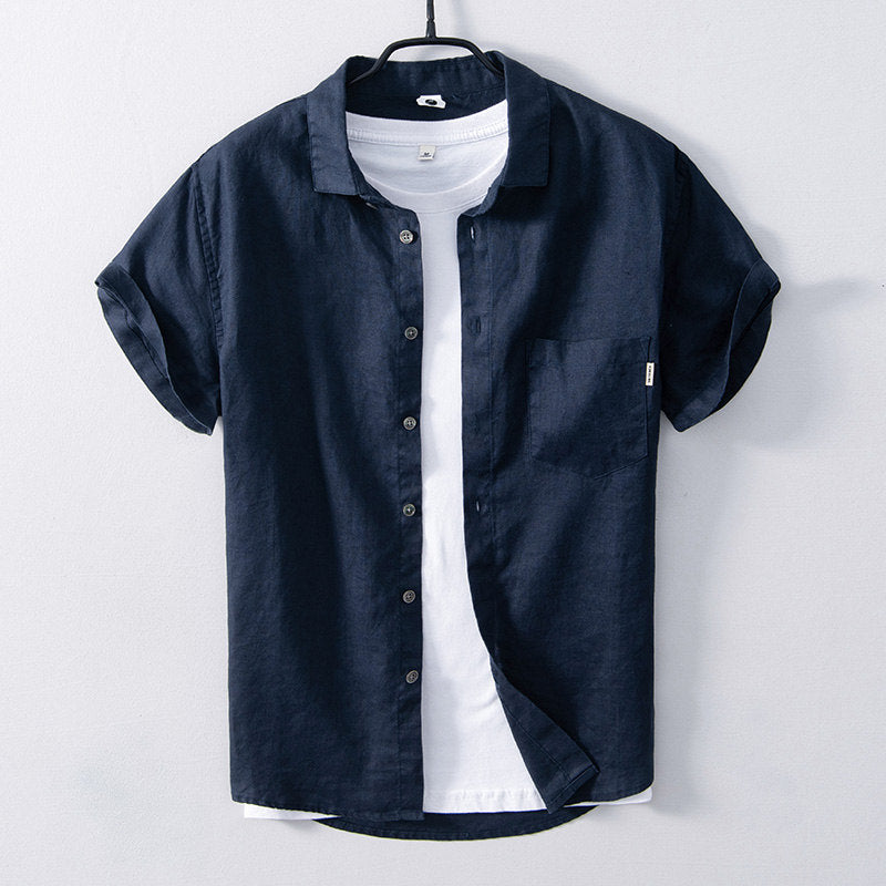 Chemise en lin homme décontractée à manches courtes 10