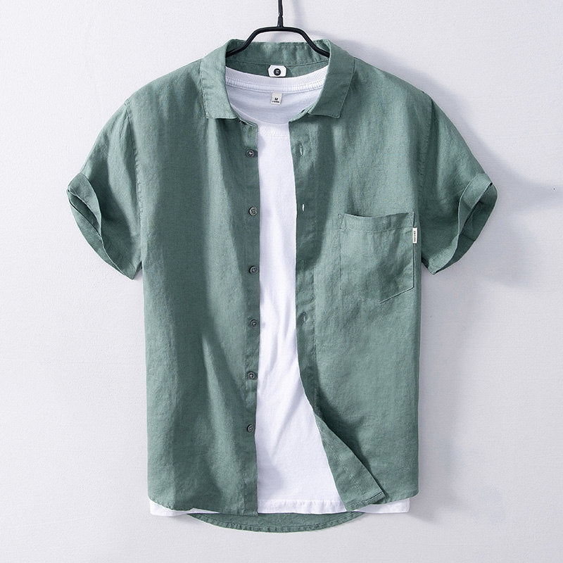 Chemise en lin homme décontractée à manches courtes 9