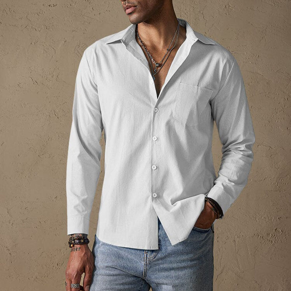 Chemise en lin homme décontractée avec col traditionnel 0