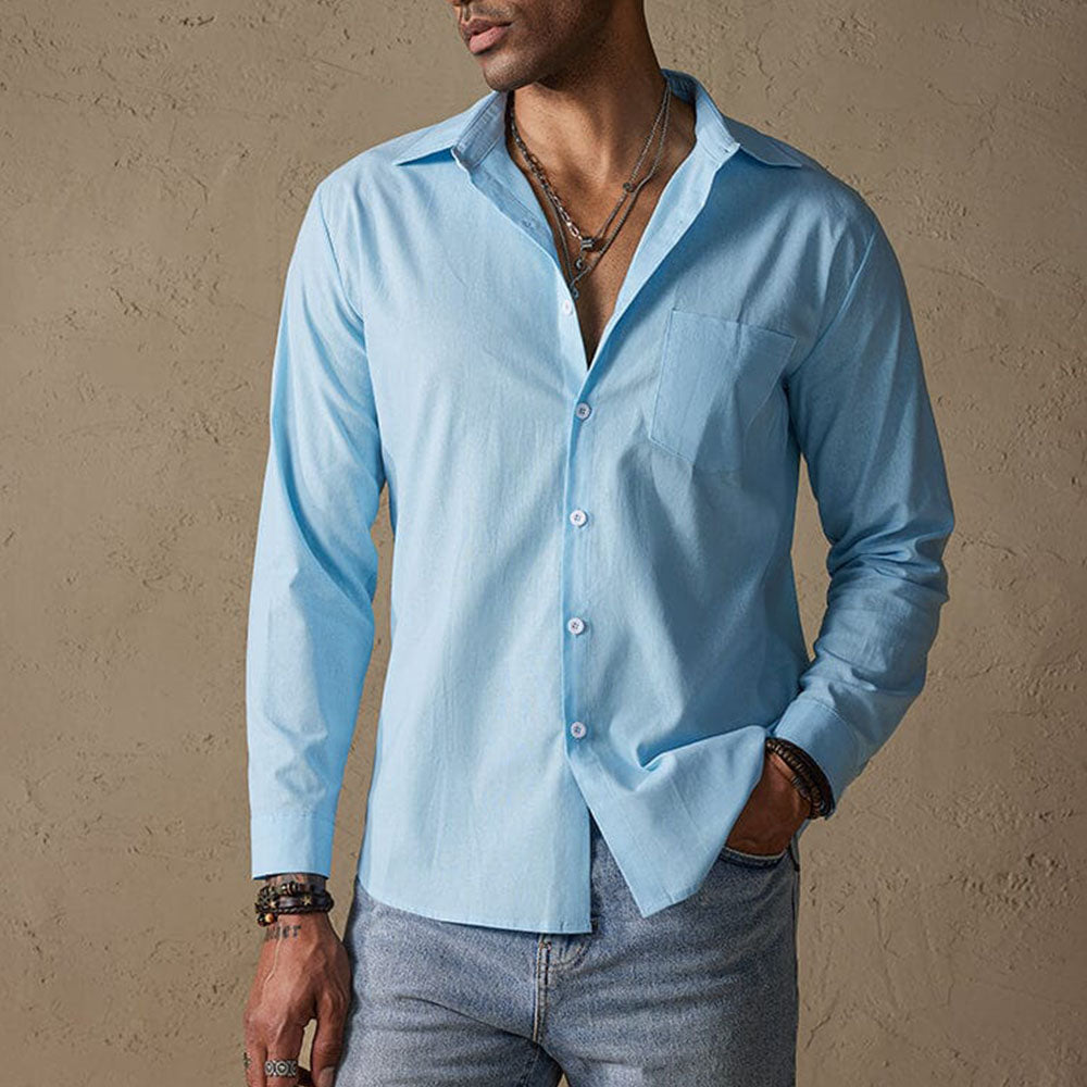 Chemise en lin homme décontractée avec col traditionnel 1