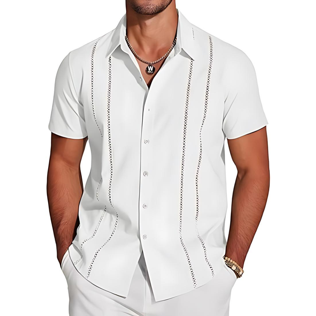 Chemise en lin homme décontractée avec design cubain 0