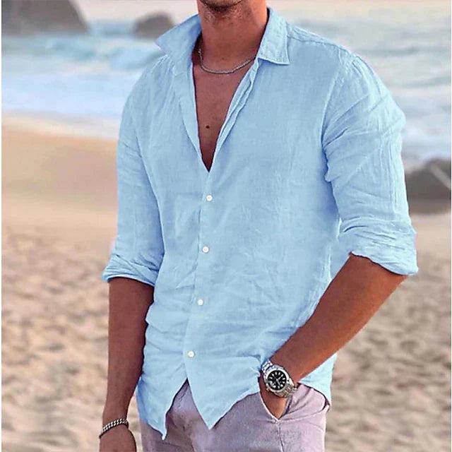 Chemise en lin homme décontractée coupe confortable 0