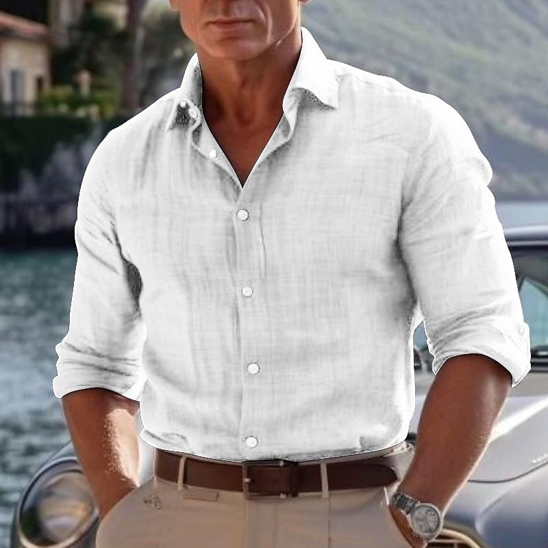 Chemise en lin homme décontractée pour l'été, coupe ample 1