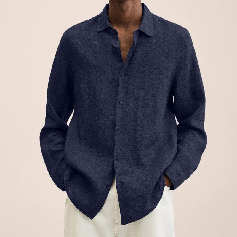 Chemise en lin homme élégante à col classique, coupe ajustée 0
